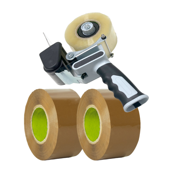 Welcome Paket - 2 braune Rollen Basis Klebeband inkl. Silent Klebebandabroller